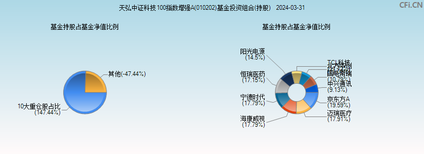天弘中证科技100指数增强A(010202)基金投资组合(持股)图